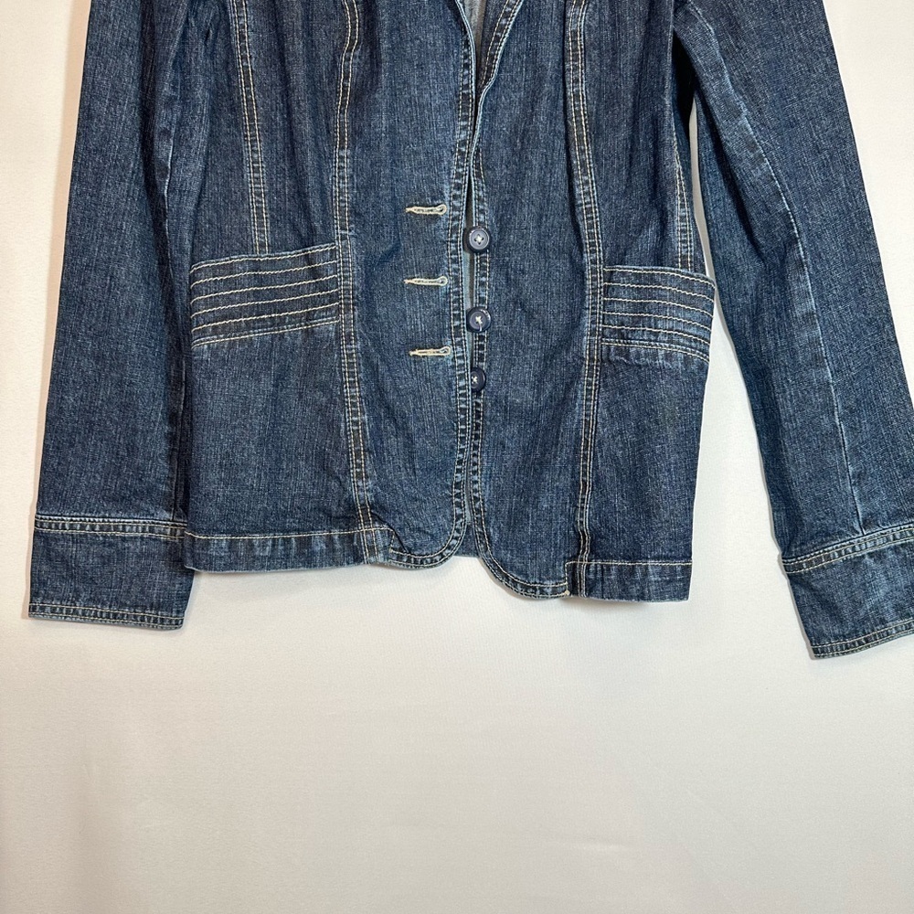 Azur Womens Size M Denim Jacket Blazer Coat Buttons Pockets Stitched Stretchy - Picture 10 of 14